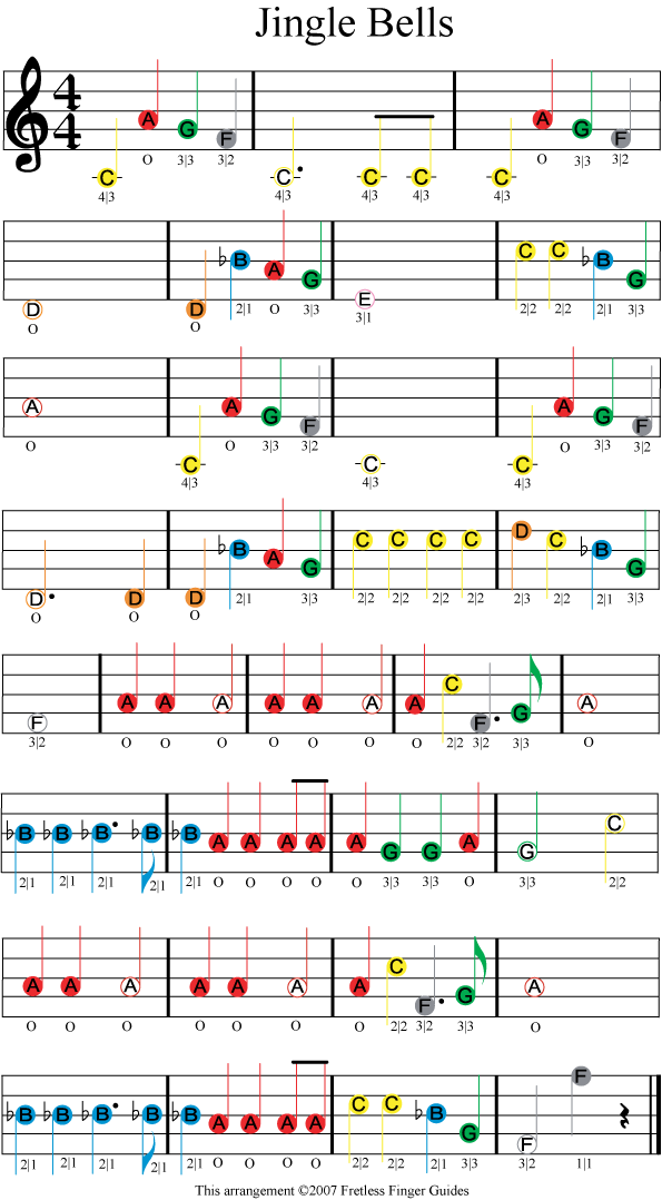 jingle bells easy color coded violin sheet music