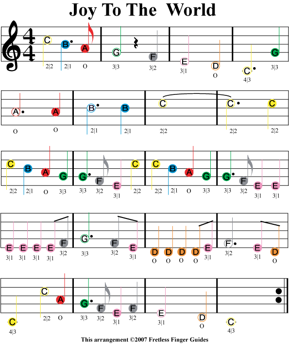 Joy to the World easy color coded violin sheet music