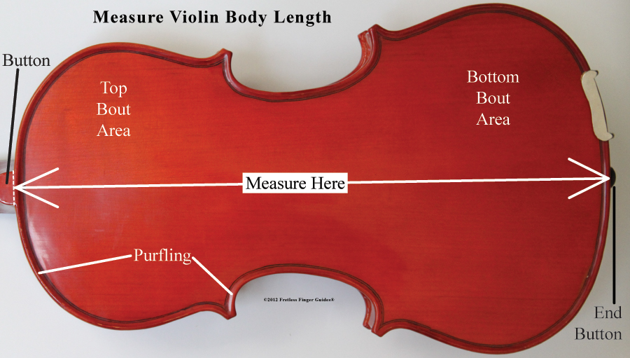 image show how to measure the body of a violin or viola or cello or upright bass