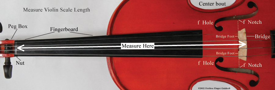 image showing how to measure the scale length or string length of a violin or viola or cello or upright bass